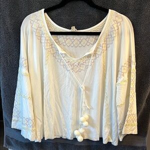 Boho Embroidered Cream Women's Top POL M